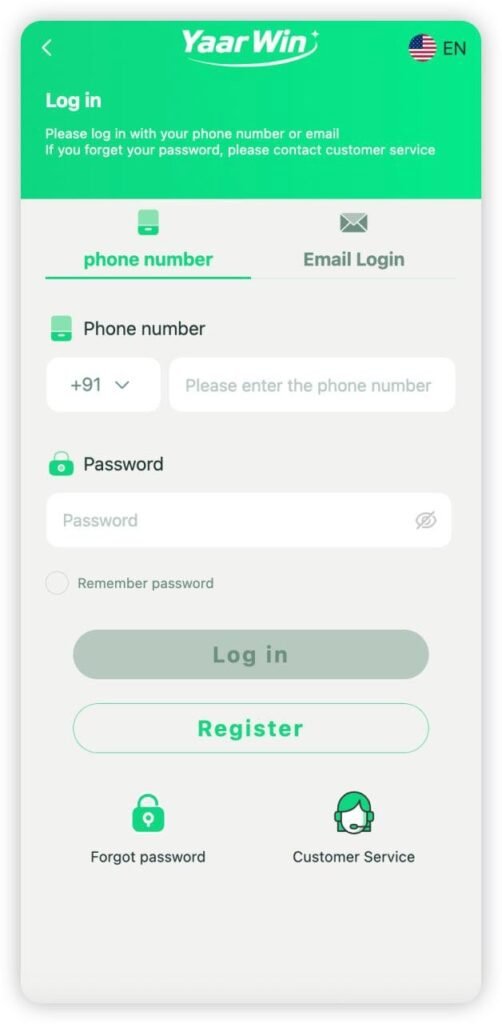 Yaar Win login page secure user sign in gaming platform India